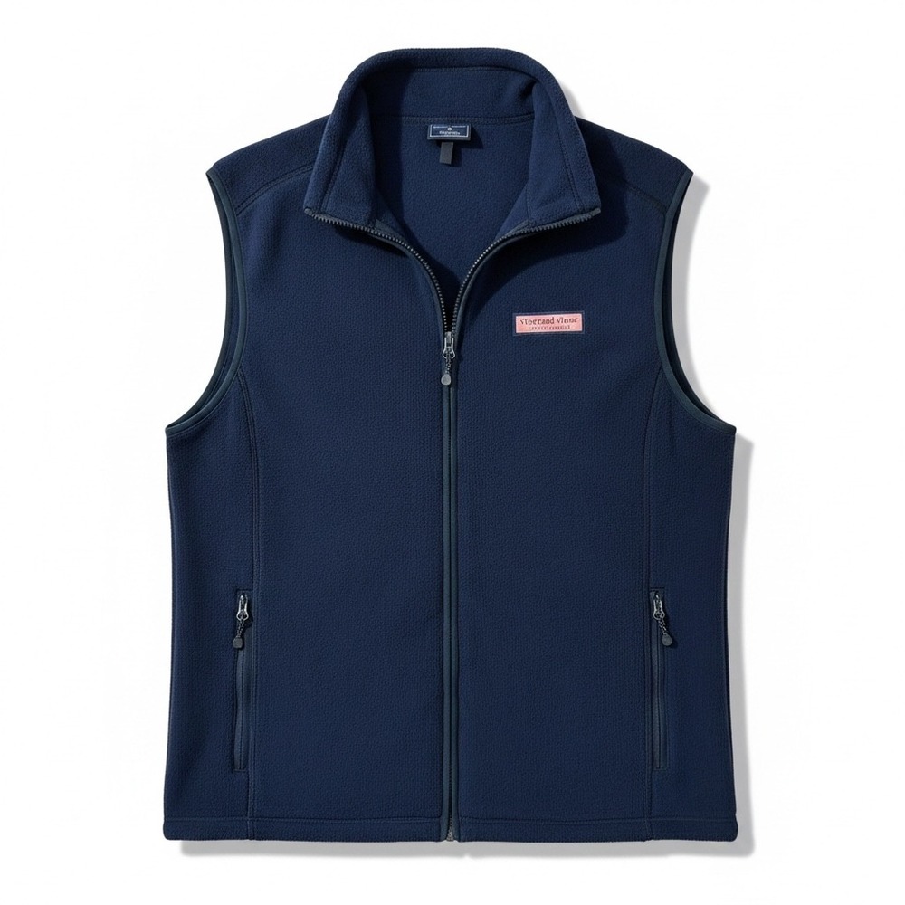 Vineyard Vines Mens Navy Blue Full Zip Fleece Vest 100001 Small